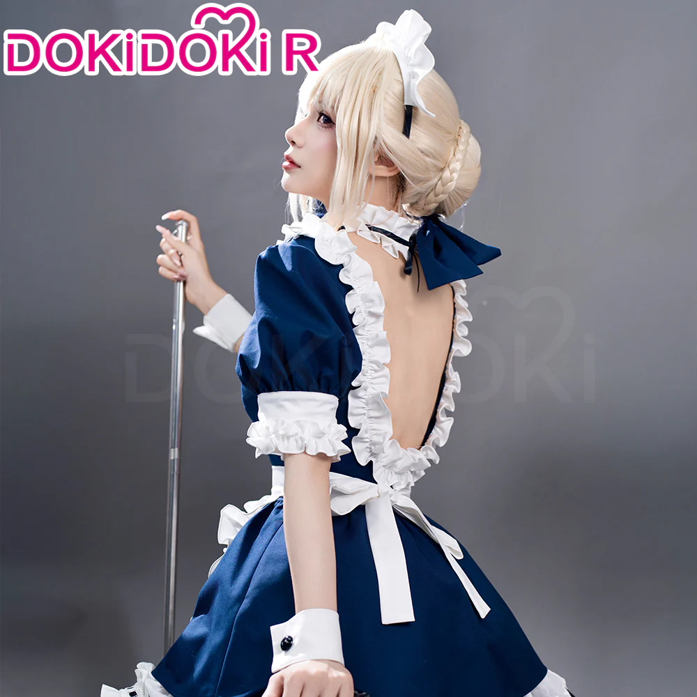 【Partially In Stock】DokiDoki-R Game Fate/stay night Cosplay Arturia Pendragon Alter Saber Maid Costume Black Blue FGO - Image 3