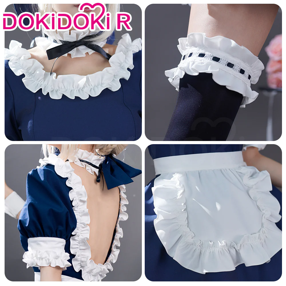【Partially In Stock】DokiDoki-R Game Fate/stay night Cosplay Arturia Pendragon Alter Saber Maid Costume Black Blue FGO - Image 4