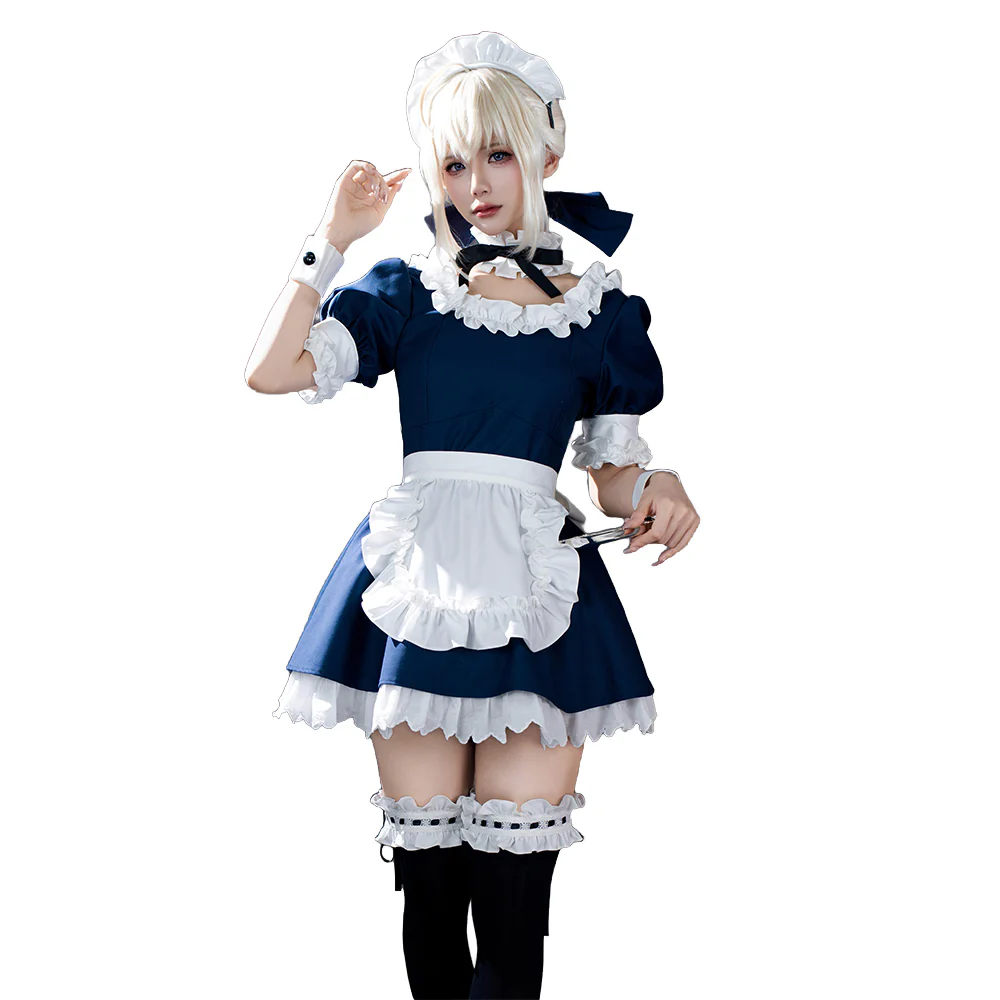 【Partially In Stock】DokiDoki-R Game Fate/stay night Cosplay Arturia Pendragon Alter Saber Maid Costume Black Blue FGO - Image 5