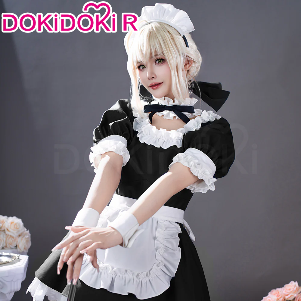 【Partially In Stock】DokiDoki-R Game Fate/stay night Cosplay Arturia Pendragon Alter Saber Maid Costume Black Blue FGO - Image 6