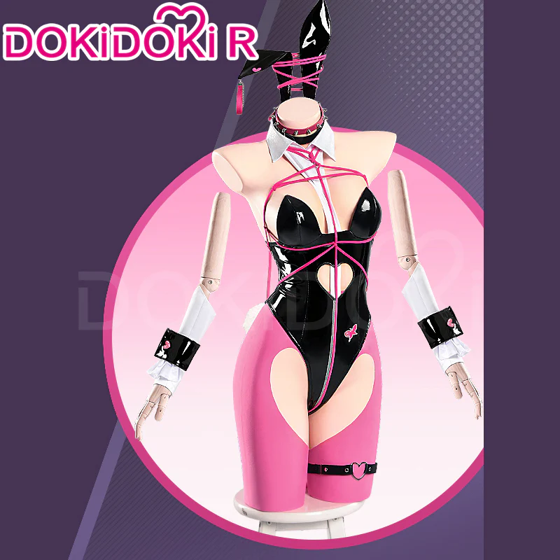 【Ready For Ship】DokiDoki-R Game Cosplay Costume Sexy Bunny Girl Long Pink Hair
