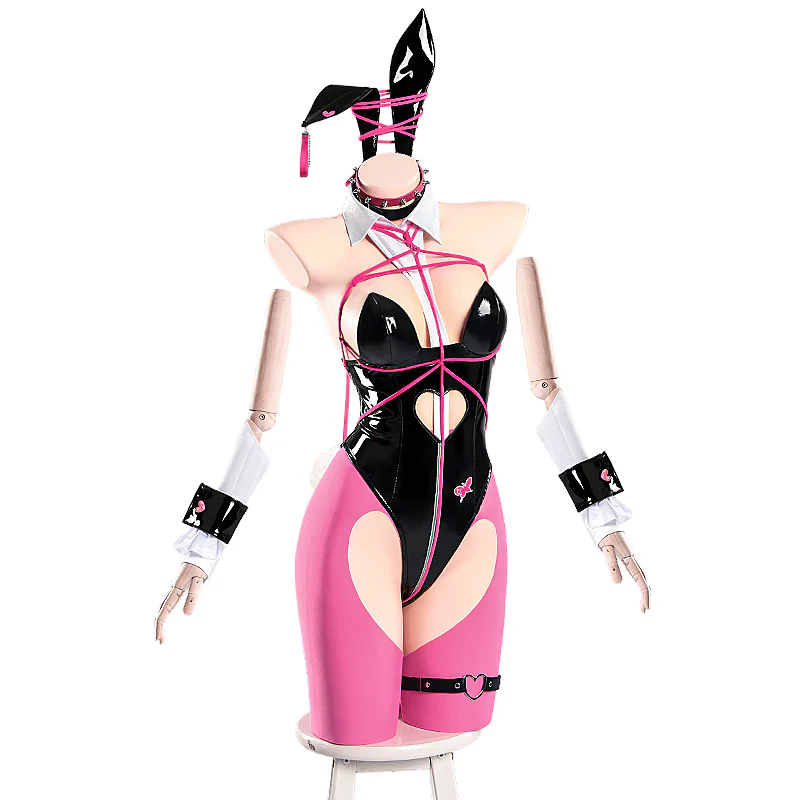 【Ready For Ship】DokiDoki-R Game Cosplay Costume Sexy Bunny Girl Long Pink Hair - Image 5
