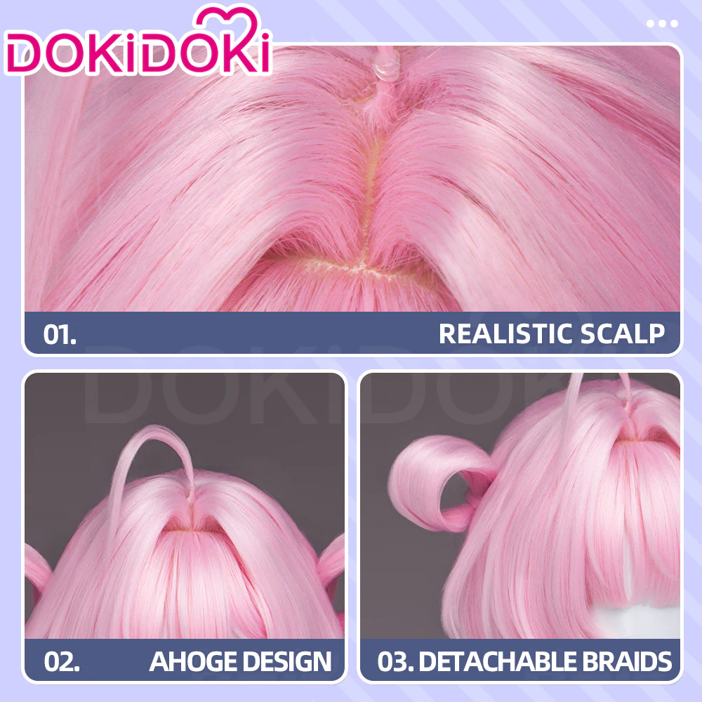 DokiDoki Game Neverness to Everness Cosplay Chiz Wig Short Pink Hair Detachable Braids NTE - Image 4