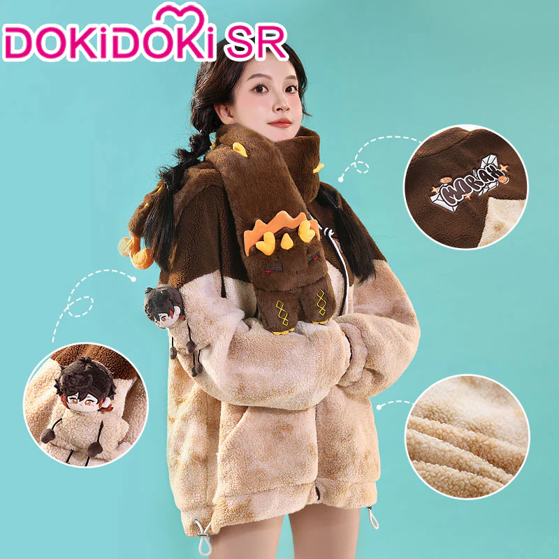 【In Stock】DokiDoki-SR Game Genshin Impact Cosplay Zhong Li Cosplay Casual Wear Doujin Winter Furry Coat Zhongli - Image 3