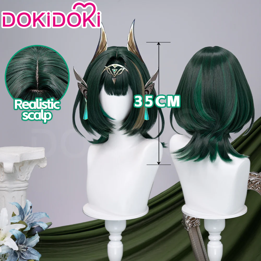 【Wig Ready For Ship】DokiDoki Game Genshin Impact Cosplay Nefer Wig / Head Accessory Short Green Highlight Hair Song of the Welkin Moon - Image 3