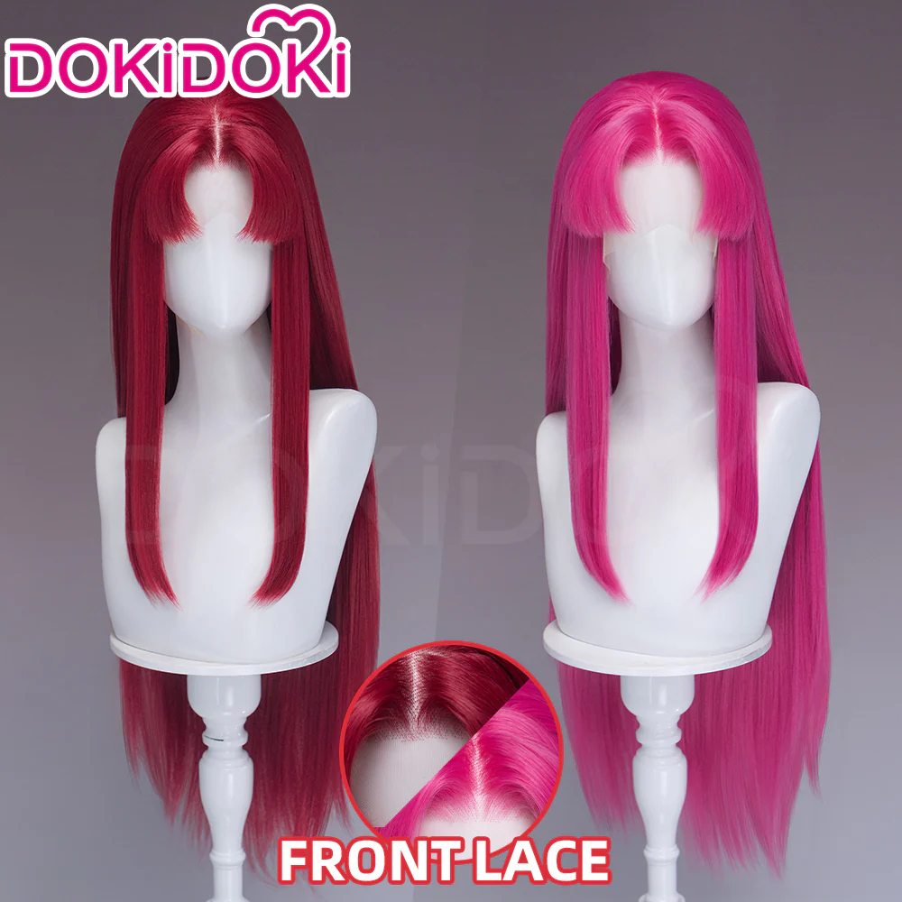【Front Lace】DokiDoki Manga Anime Cosplay Wig Long Straight Pink Burgundy Hair