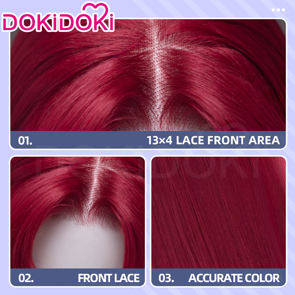 【Front Lace】DokiDoki Manga Anime Cosplay Wig Long Straight Pink Burgundy Hair - Image 10