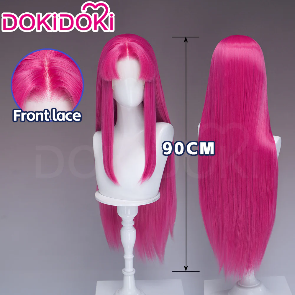 【Front Lace】DokiDoki Manga Anime Cosplay Wig Long Straight Pink Burgundy Hair - Image 2