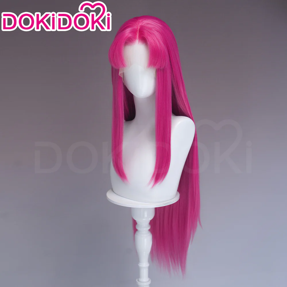 【Front Lace】DokiDoki Manga Anime Cosplay Wig Long Straight Pink Burgundy Hair - Image 3