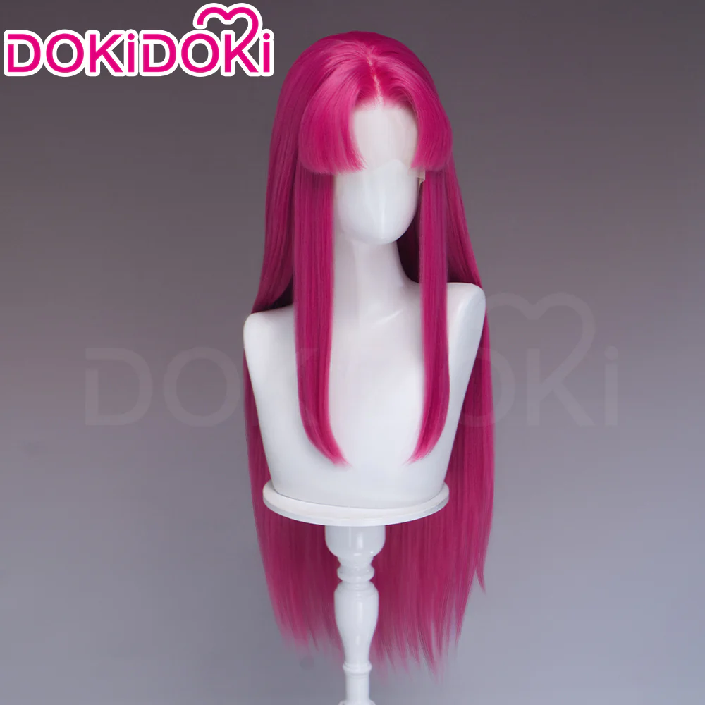 【Front Lace】DokiDoki Manga Anime Cosplay Wig Long Straight Pink Burgundy Hair - Image 4