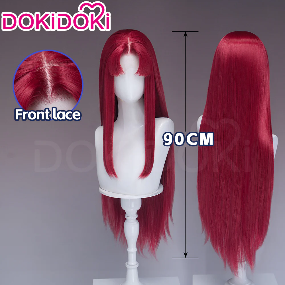 【Front Lace】DokiDoki Manga Anime Cosplay Wig Long Straight Pink Burgundy Hair - Image 7