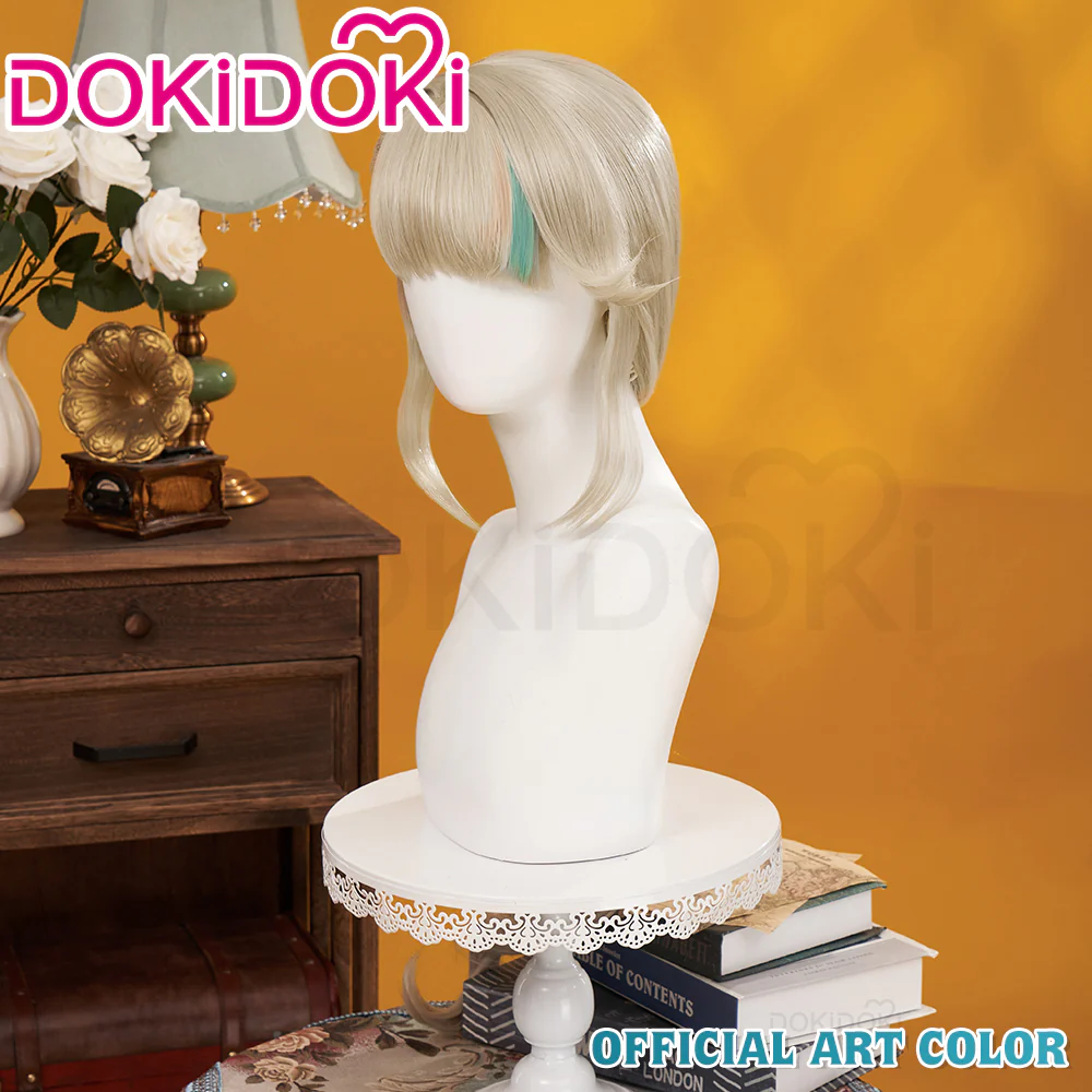 【Partially Ready For Ship】DokiDoki Game Genshin Impact Cosplay Fontaine  Lynette Wig Silver Cute Green Hight Hair/ Wefts/Tattoo Sticker - Image 2