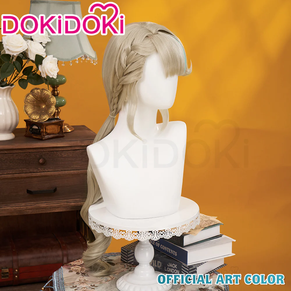 【Partially Ready For Ship】DokiDoki Game Genshin Impact Cosplay Fontaine  Lynette Wig Silver Cute Green Hight Hair/ Wefts/Tattoo Sticker - Image 3