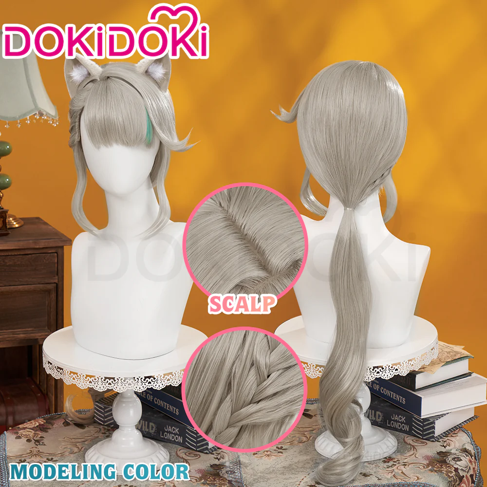 【Partially Ready For Ship】DokiDoki Game Genshin Impact Cosplay Fontaine  Lynette Wig Silver Cute Green Hight Hair/ Wefts/Tattoo Sticker - Image 6