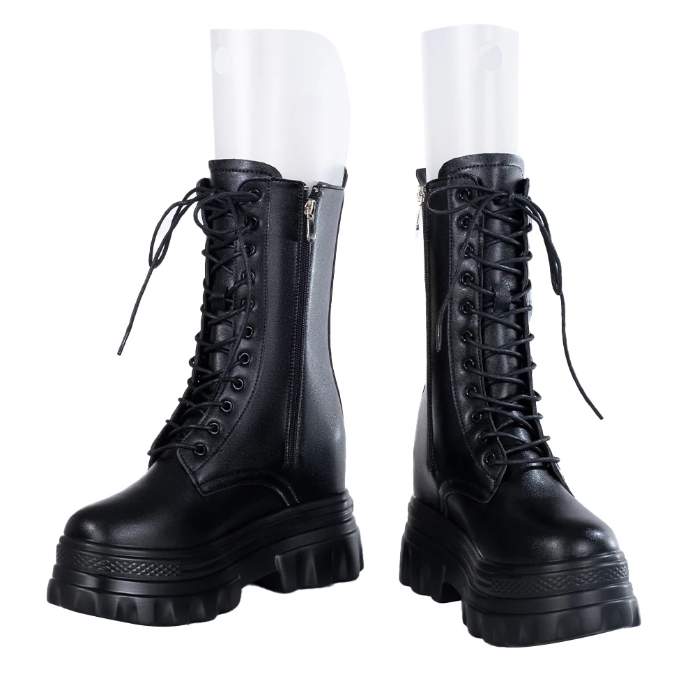 【Partially Ready For Ship】【12CM】DokiDoki Height Increasing Shoes / Elevator Shoes Martin Boots Black White 12CM Platform Shoes - Image 6