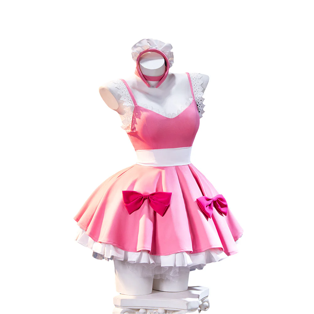 DokiDoki-R Anime Cosplay Costume Lace Pink Bow Dress Sweets Paradise Maid Outfit - Image 5
