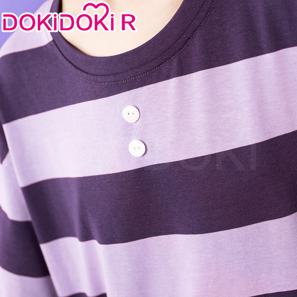 【In Stock】DokiDoki-R Anime Cosplay Costume Purple Striped Pajamas - Image 4