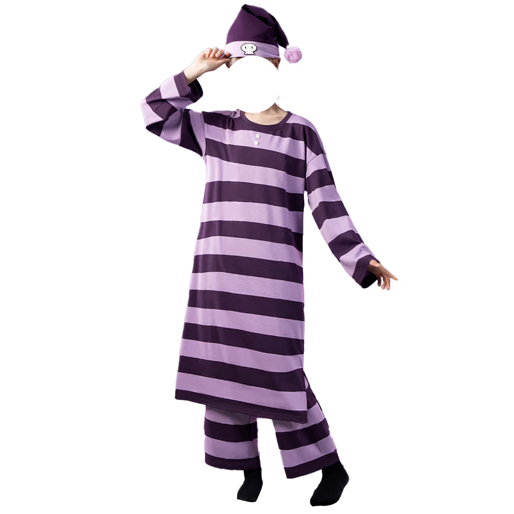 【In Stock】DokiDoki-R Anime Cosplay Costume Purple Striped Pajamas - Image 5