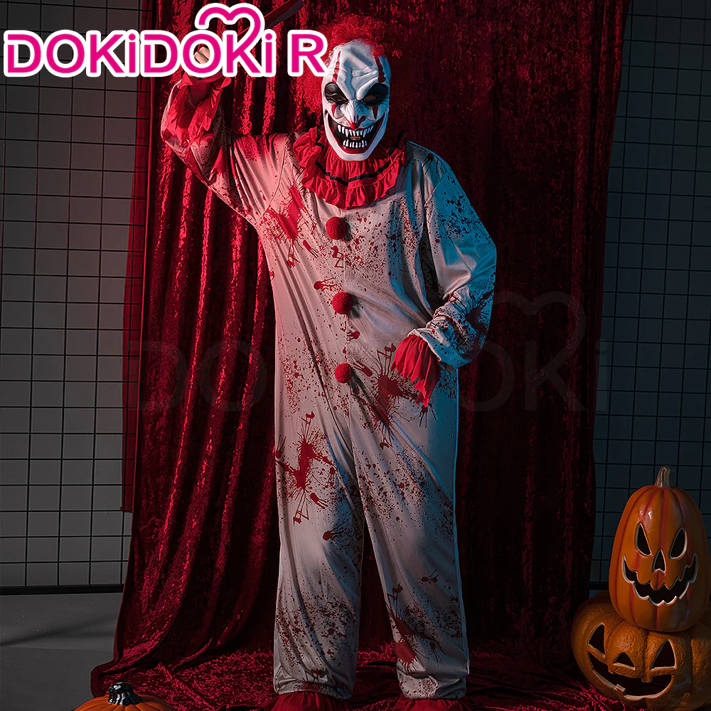 【In Stock】DokiDoki-R Cosplay Halloween Creepy Clown Costume White Red Suit Scary Clown Jumpsuit