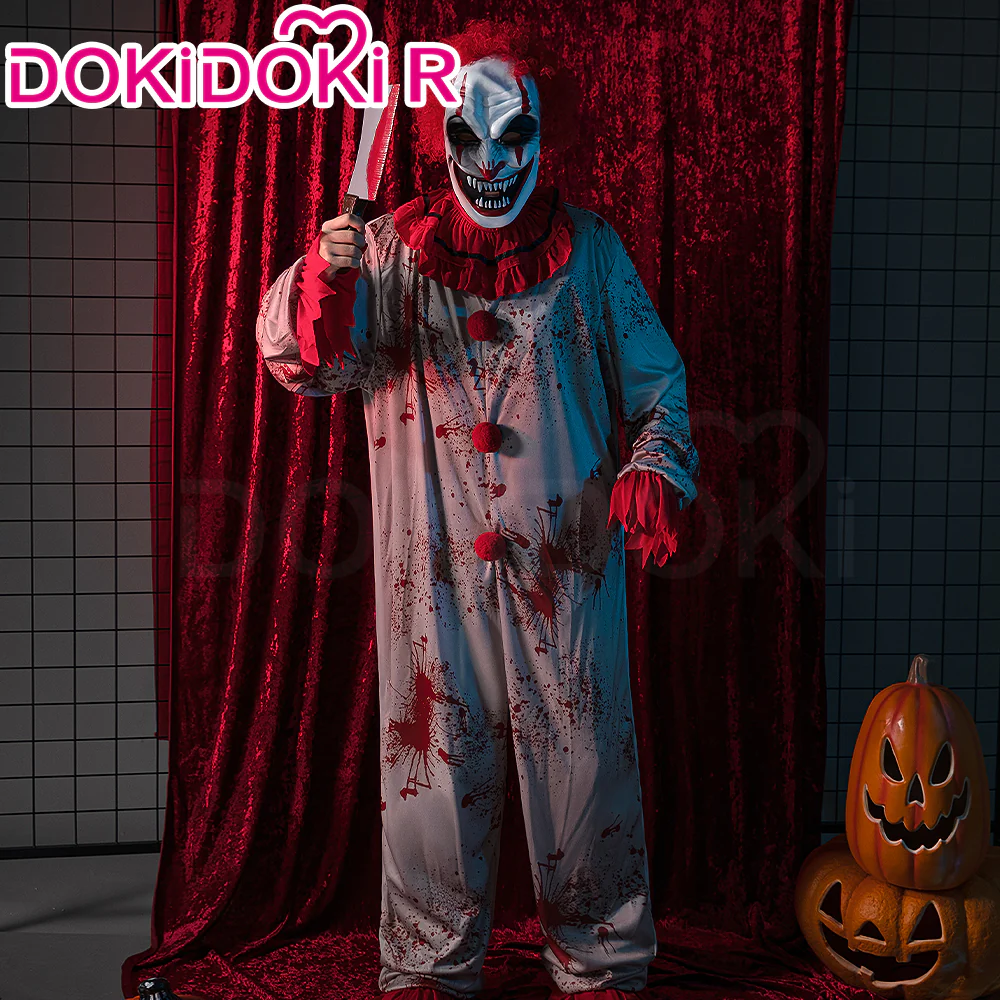 【In Stock】DokiDoki-R Cosplay Halloween Creepy Clown Costume White Red Suit Scary Clown Jumpsuit - Image 3