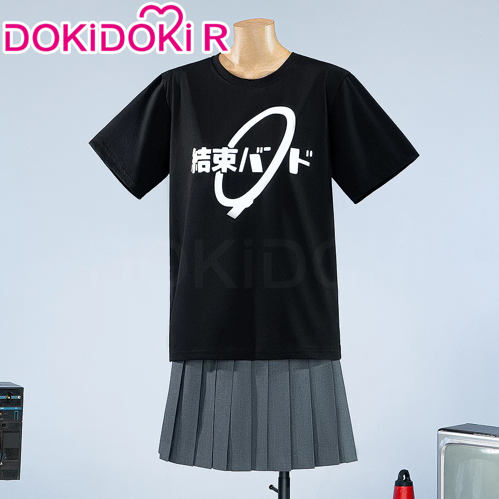 【In Stock】【Size S-2XL】Dokidoki-R Anime Bocchi The Rock! Cosplay Kessoku Band Costume Black T-Shirt Grey Skirt Gotoh Hitori / Yamada Ryo / Ijichi Nijika / Kita Ikuyo