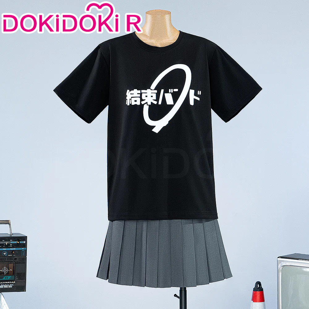 【In Stock】【Size S-2XL】Dokidoki-R Anime Bocchi The Rock! Cosplay Kessoku Band Costume Black T-Shirt Grey Skirt Gotoh Hitori / Yamada Ryo / Ijichi Nijika / Kita Ikuyo - Image 3