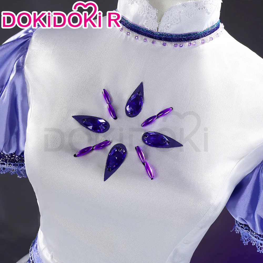 【Size XS-3XL】DokiDoki-R Anime Cosplay Costume White Purple Long Dress - Image 3