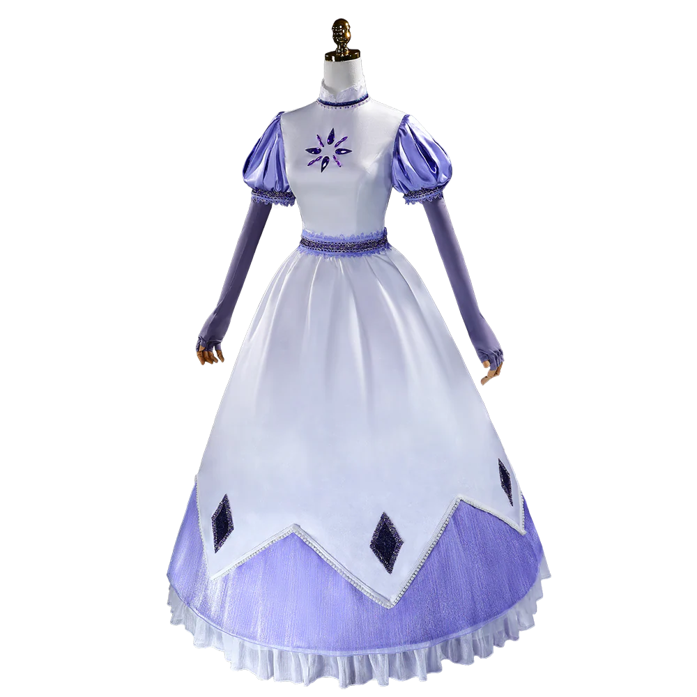 【Size XS-3XL】DokiDoki-R Anime Cosplay Costume White Purple Long Dress - Image 5