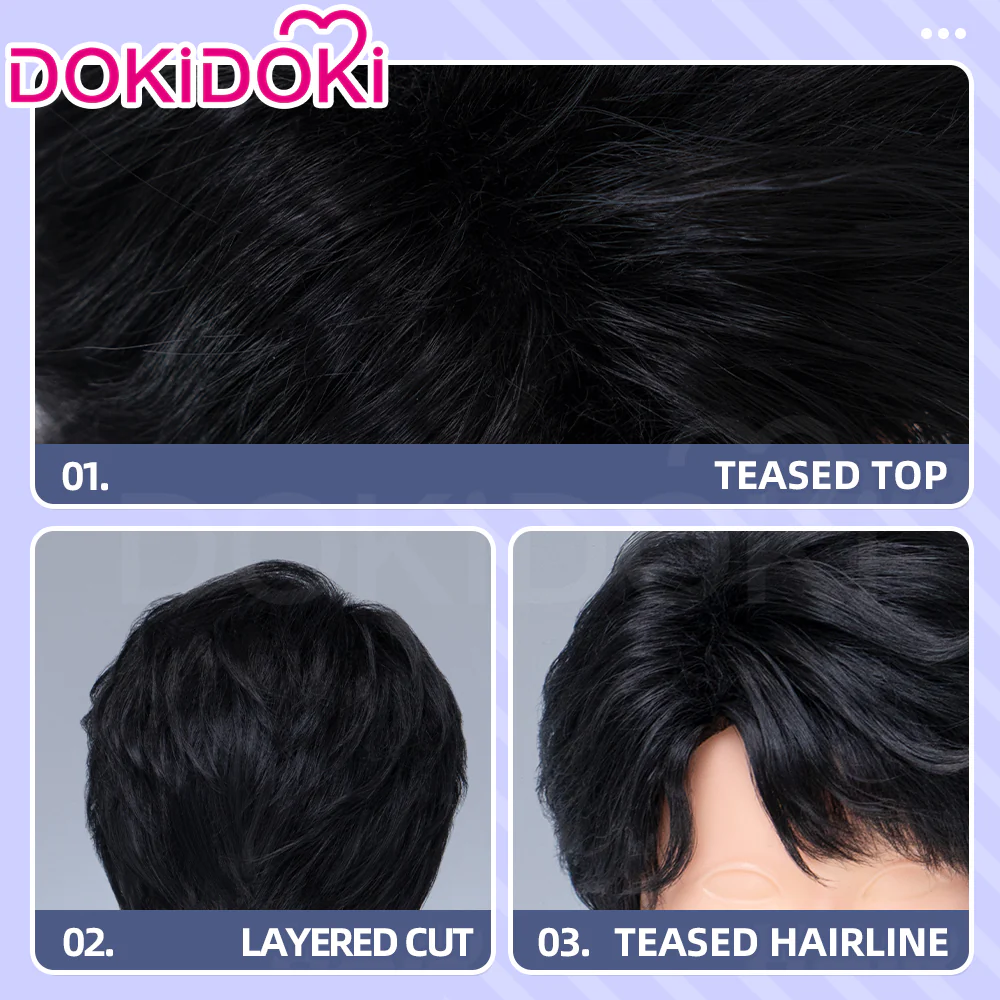 【Ready For Ship】【Kids Version】DokiDoki Movie Anime Cosplay Men Wig Short Black Hair - Image 4