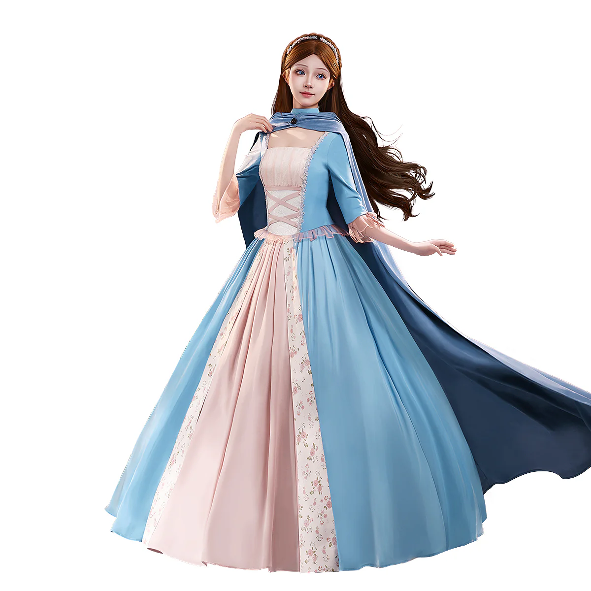 【Size S-3XL】DokiDoki-SR Movie Cosplay Costume Blue Princess Dress / Cloak / Petticoat - Image 5