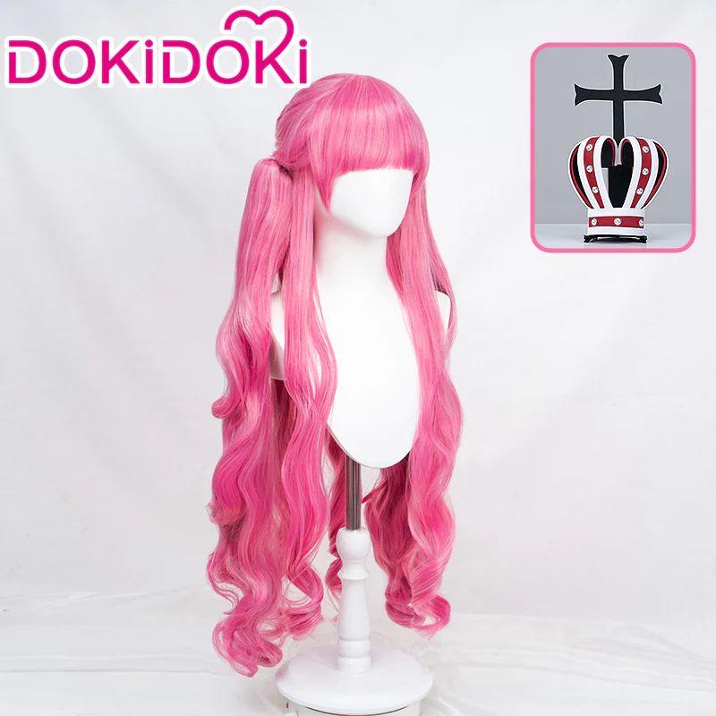 DokiDoki Anime Cosplay Wig Long Curly Pink Hair / Crown
