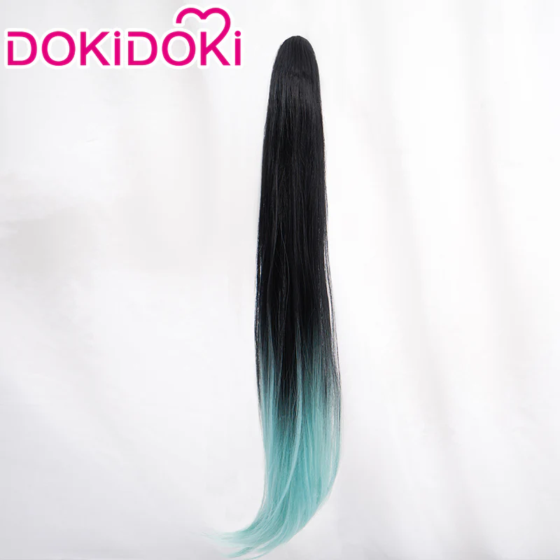 【Ready For Ship】DokiDoki Anime Cosplay Wig Long Straight Black Green Pony Tail - Image 4