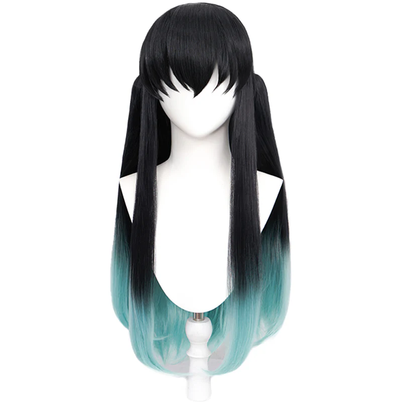 【Ready For Ship】DokiDoki Anime Cosplay Wig Long Straight Black Green Pony Tail - Image 5
