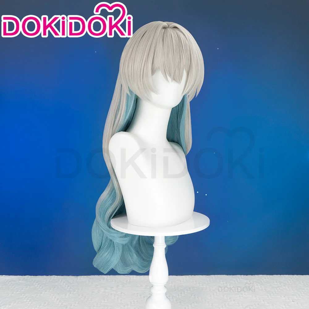 DokiDoki Game Honkai: Star Rail Cosplay Firefly Wig Long Curly Grey Green Wig / Headpiece Headwear - Image 2