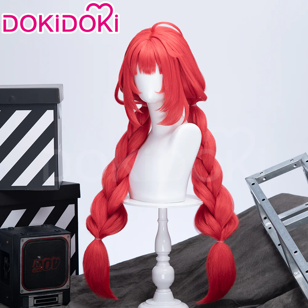 【Ready For Ship】DokiDoki Game Zenless Zone Zero Cosplay Ukinami Yuzuha Wig Long Red Hair Double Pigtail Braids ZZZ - Image 2