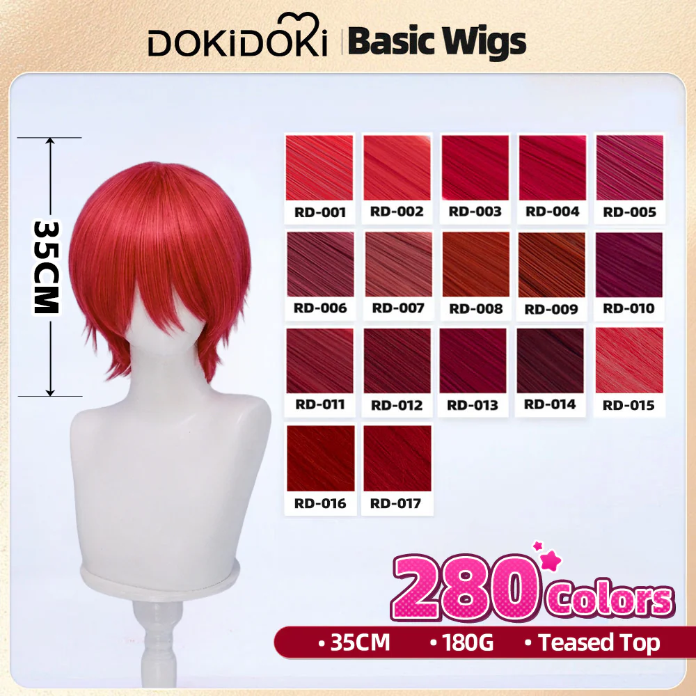 【Red】【Teased Top】DokiDoki Cosplay Wig Basic Wig Short Straight Red 35 CM Hair Wig Base
