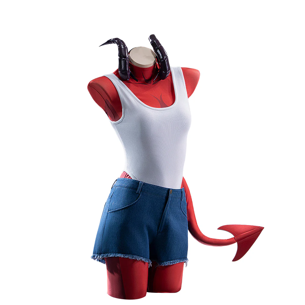 【Size S-2XL】DokiDoki-R Game Cosplay Costume Red Bodysuit Devil With Tail - Image 5