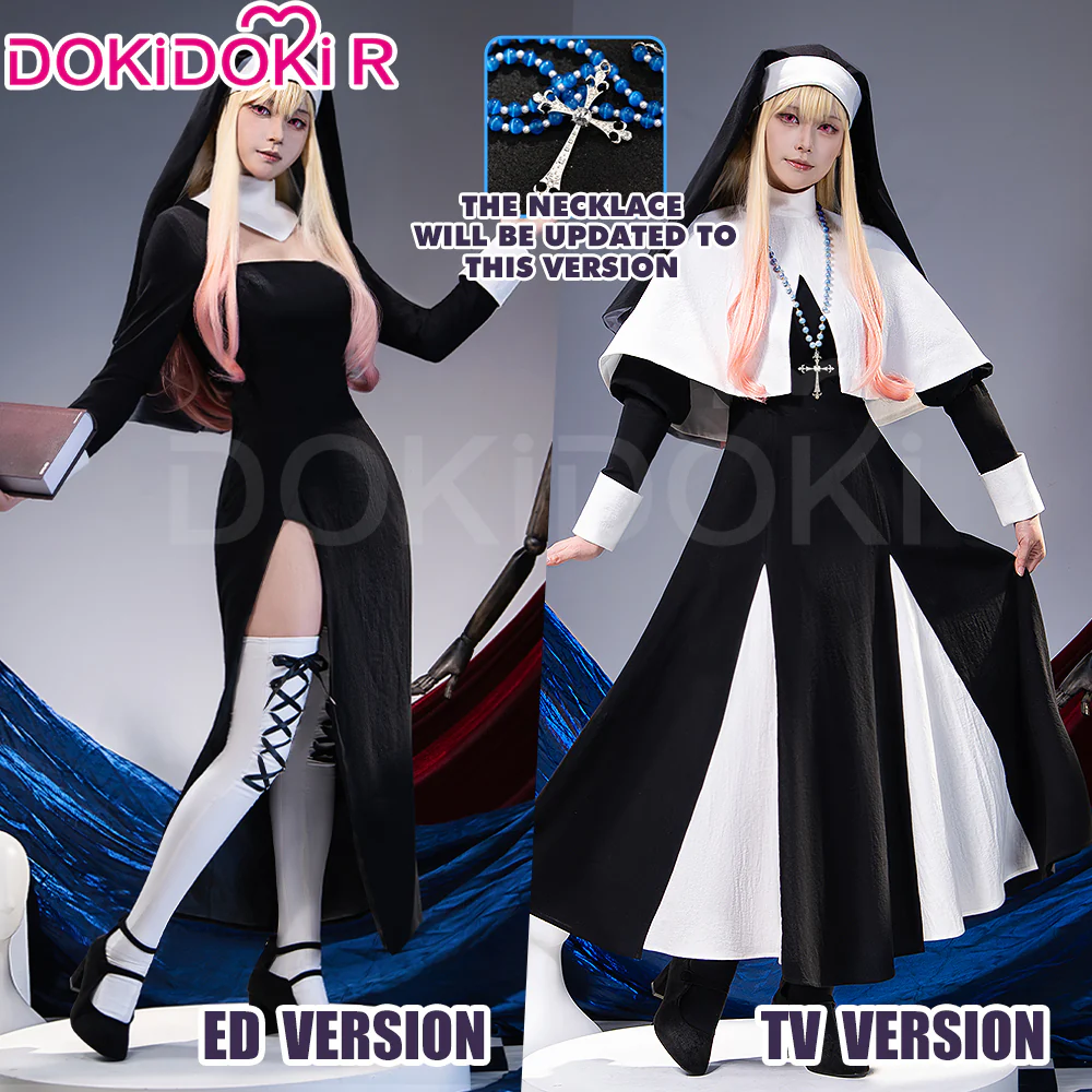 【Ready For Ship】【Size S-3XL】DokiDoki-R Manga Anime Cosplay Kiitagaawa Maariin Costume White Black Dress Nun Halloween