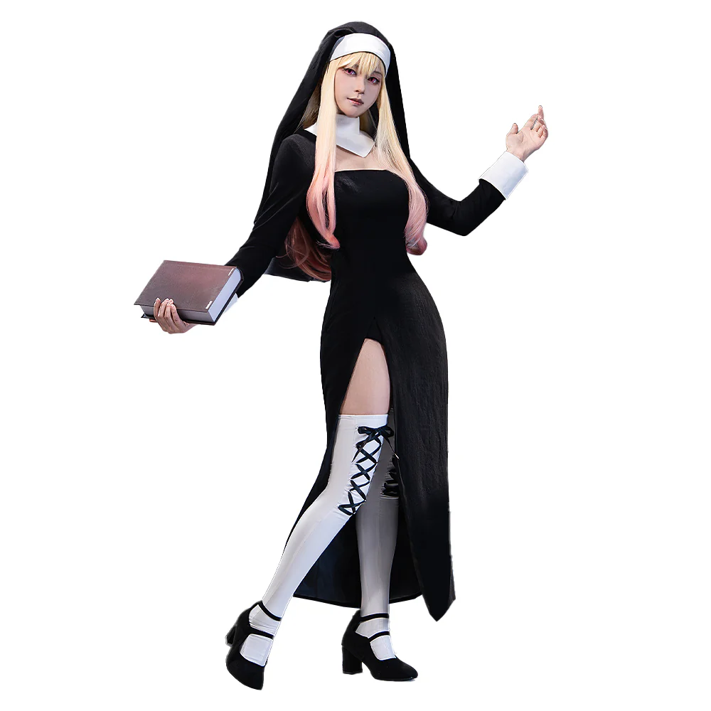 【Ready For Ship】【Size S-3XL】DokiDoki-R Manga Anime Cosplay Kiitagaawa Maariin Costume White Black Dress Nun Halloween - Image 11