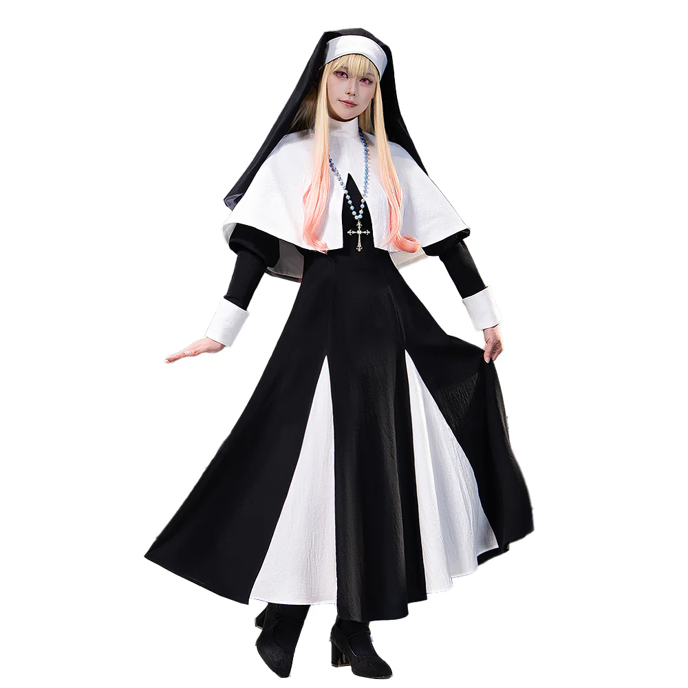 【Ready For Ship】【Size S-3XL】DokiDoki-R Manga Anime Cosplay Kiitagaawa Maariin Costume White Black Dress Nun Halloween - Image 12