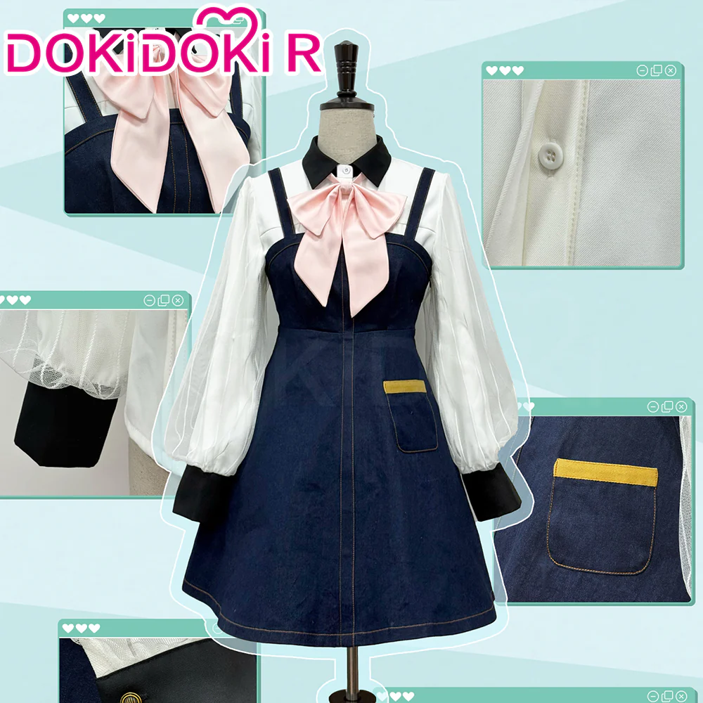 【Size XS-3XL】DokiDoki-R Game Movie Cosplay White Shirt Blue Dress Casual Wear