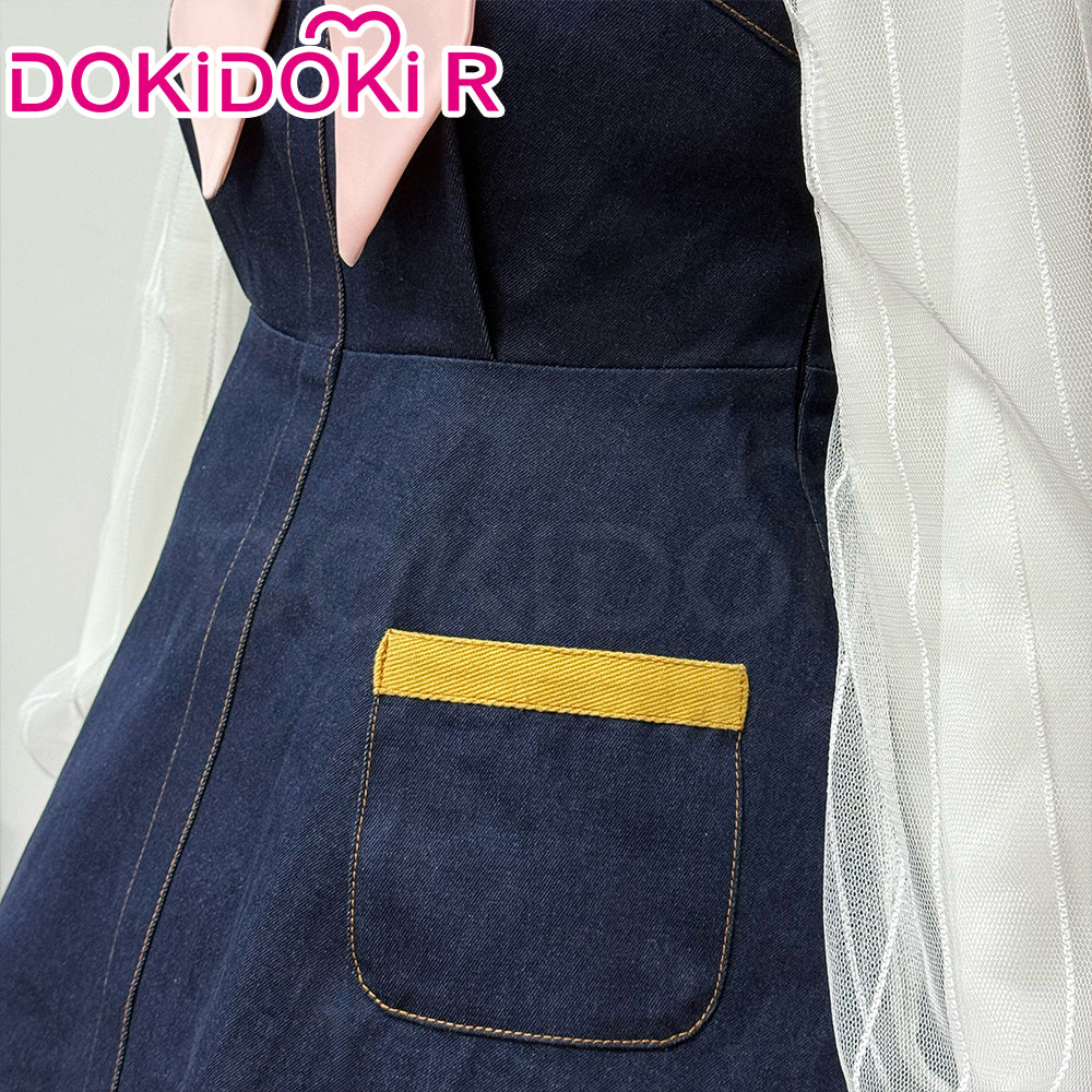 【Size XS-3XL】DokiDoki-R Game Movie Cosplay White Shirt Blue Dress Casual Wear - Image 4