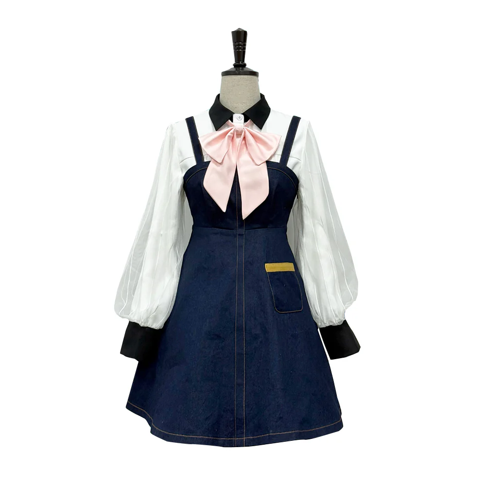 【Size XS-3XL】DokiDoki-R Game Movie Cosplay White Shirt Blue Dress Casual Wear - Image 7