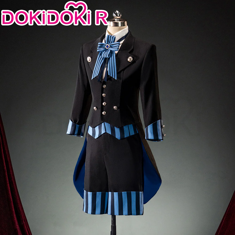【Size XS-L】DokiDoki-R Anime Cosplay Costume Black Blue Striped Suit With Hat - Image 2