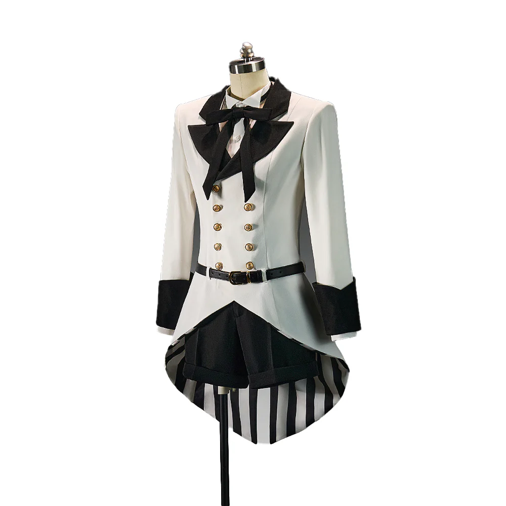 【Size XS-XL】DokiDoki-R Anime Cosplay Costume White Black Striped Suit With Hat - Image 6