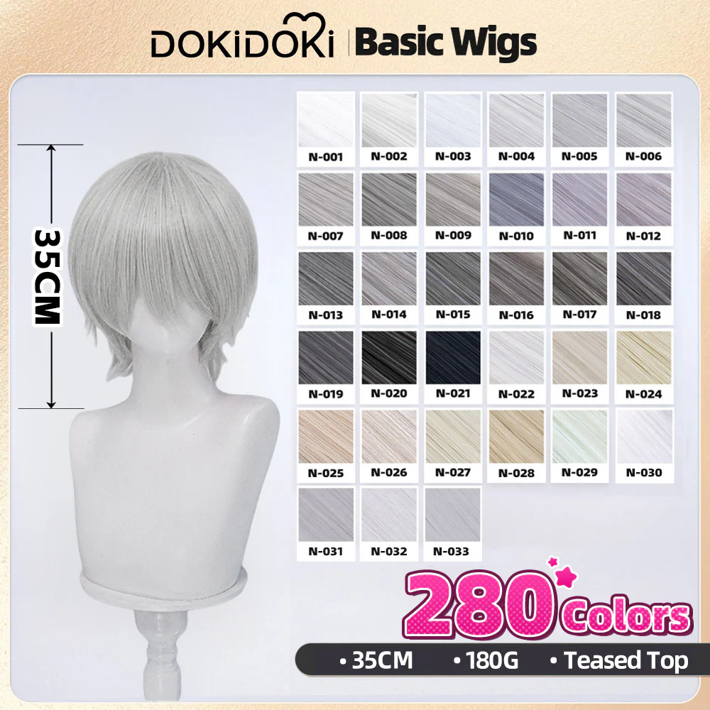 【Teased Top】DokiDoki Cosplay Wig Basic Wig Short Straight Black White Silver 35 CM Hair Wig Base