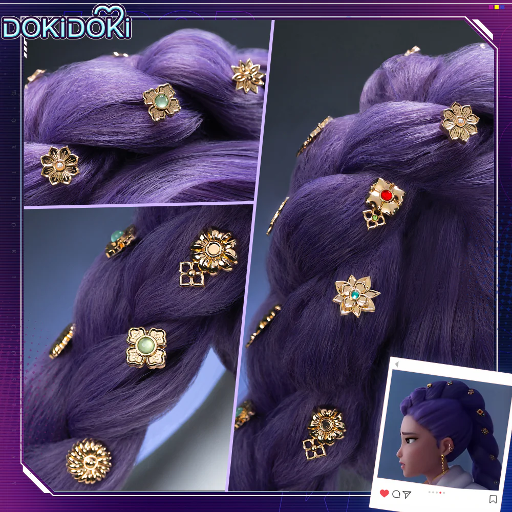 【US LOCAL SHIPPING 】【120 CM】【FRONT LACE】DokiDoki Movie Anime Cosplay Women Wig / Weft / Pattern Tattoo / Earring Set / Headpieces Long Purple Hair Braid - Image 22