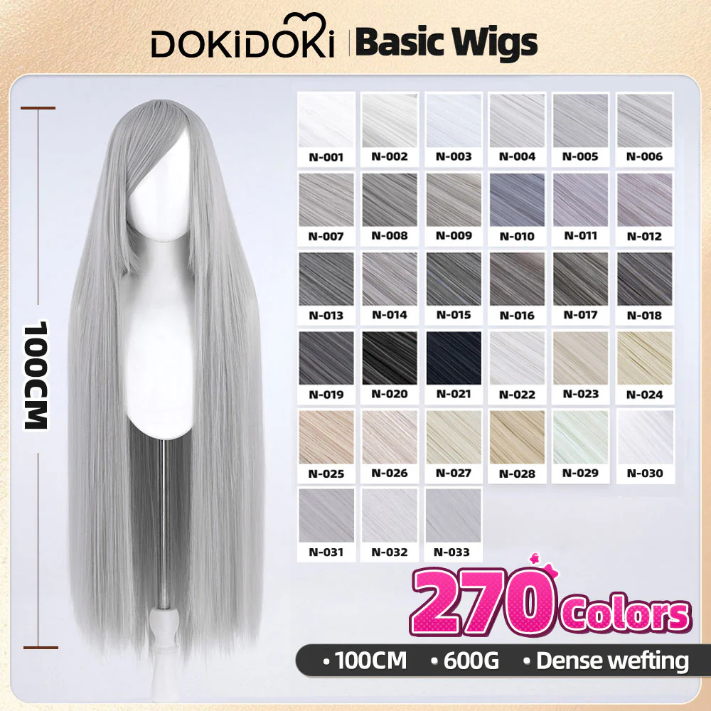 【Partially Ready For Ship】DokiDoki Cosplay Wig Basic Wig Long Straight Black White Silver 100 CM Hair Wig Base