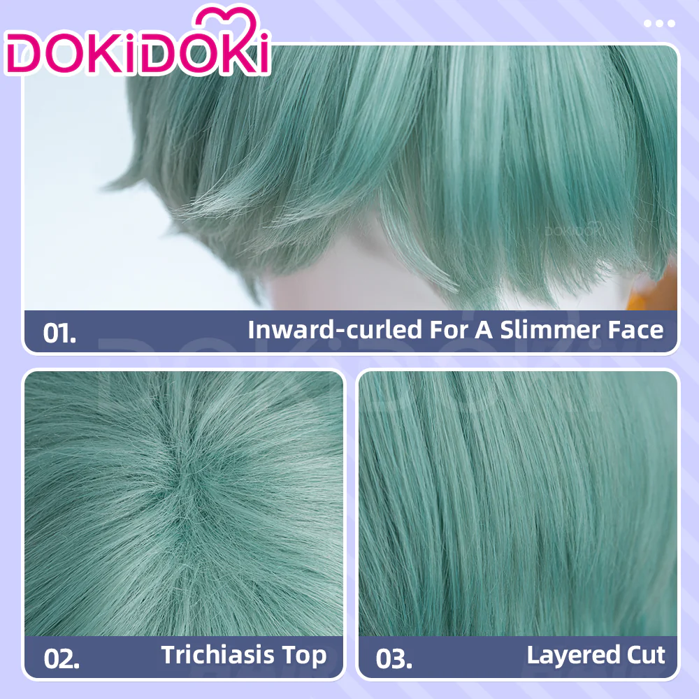 【Ready For Ship】DokiDoki Movie Anime Cosplay Men Wig Short Straight Green Hair - Image 4