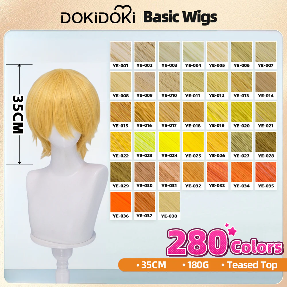 【Yellow】【Teased Top】DokiDoki Cosplay Wig Basic Wig Short Straight Yellow 35 CM Hair Wig Base